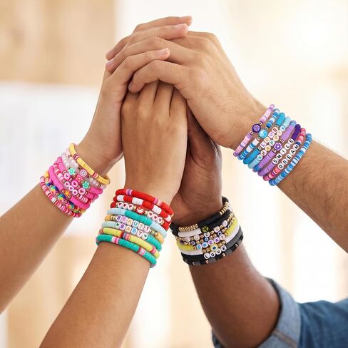 32 Pcs Friendship Bracelets for Women, Colorful Polymer Clay Beaded Bracelets, Stackable Stretch Charm Bracelet, Y2K Boho Preppy Style Bulk Jewelry Gifts, Summer Beach Party Accessories in Saudi Arabia