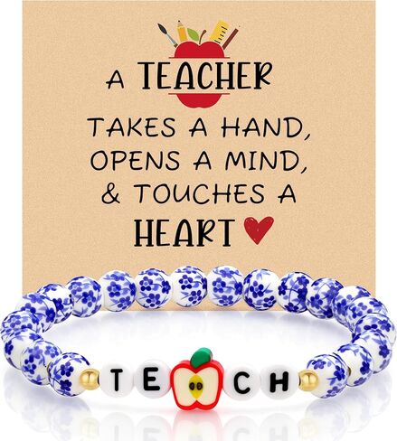 Sereney Teacher Appreciation Gifts for Women,Teacher Week Bracelet Appreciation Day Thank You Gifts,TEACH Charm Blue and White Porcelain Beads Bracelets Daily Wear Jewelry as End of Year Teachers Gift in Kuwait