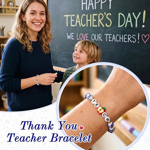 Sereney Teacher Appreciation Gifts for Women,Teacher Week Bracelet Appreciation Day Thank You Gifts,TEACH Charm Blue and White Porcelain Beads Bracelets Daily Wear Jewelry as End of Year Teachers Gift in Kuwait