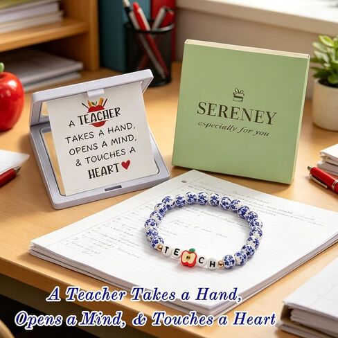 Sereney Teacher Appreciation Gifts for Women,Teacher Week Bracelet Appreciation Day Thank You Gifts,TEACH Charm Blue and White Porcelain Beads Bracelets Daily Wear Jewelry as End of Year Teachers Gift in Kuwait
