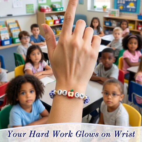 Sereney Teacher Appreciation Gifts for Women,Teacher Week Bracelet Appreciation Day Thank You Gifts,TEACH Charm Blue and White Porcelain Beads Bracelets Daily Wear Jewelry as End of Year Teachers Gift in Kuwait