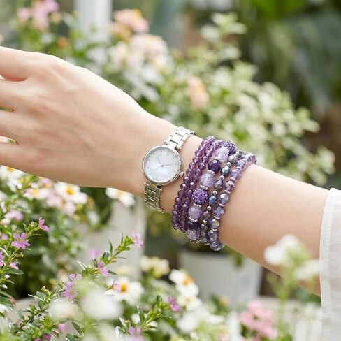 5Pcs Bohemian Beaded Bracelets for Women, Stackable Purple Glass Faceted Crystal Bead Bracelet, Multilayered Disco Ball Faceted Crystal Beads Bracelet Set, Gift for Mother's Day, Birthday, Anniversary in Saudi Arabia