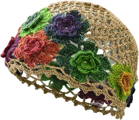 Vaveren Flower Crochet Beanie Elegant Cutout Floral Hat for Dating Shopping Outdoor in Kuwait