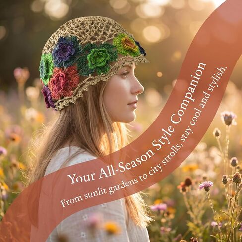 Vaveren Flower Crochet Beanie Elegant Cutout Floral Hat for Dating Shopping Outdoor in Kuwait