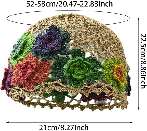 Vaveren Flower Crochet Beanie Elegant Cutout Floral Hat for Dating Shopping Outdoor in Kuwait