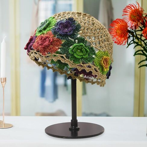 Vaveren Flower Crochet Beanie Elegant Cutout Floral Hat for Dating Shopping Outdoor in Kuwait