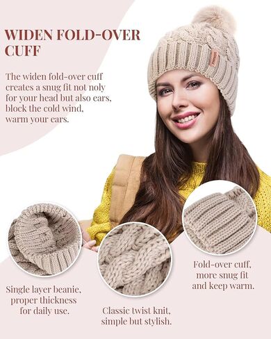 3 PCS Womens Beanie with Pom Pom, Knit Beanie Hats for Women Winter and Fall, Cute Warm Winter Hats for Ladies, Fashionable Skull Cap Beanies for Cold Weather-001 in Saudi Arabia