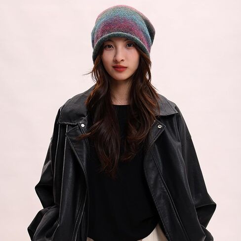 Colorful Slouchy Beanie Hat Oversized Soft Warm Skull Beanie Cap in Kuwait