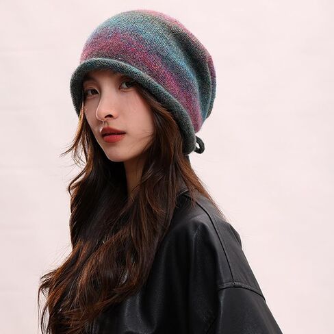 Colorful Slouchy Beanie Hat Oversized Soft Warm Skull Beanie Cap in Kuwait