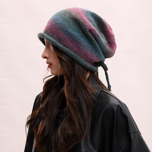 Colorful Slouchy Beanie Hat Oversized Soft Warm Skull Beanie Cap in Kuwait