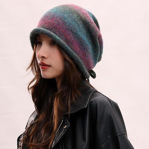 Colorful Slouchy Beanie Hat Oversized Soft Warm Skull Beanie Cap in Kuwait