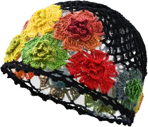 Vaveren Flower Crochet Beanie Elegant Cutout Floral Hat for Dating Shopping Outdoor in Saudi Arabia