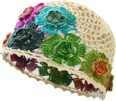 Vaveren Flower Crochet Beanie Elegant Cutout Floral Hat for Dating Shopping Outdoor in Kuwait