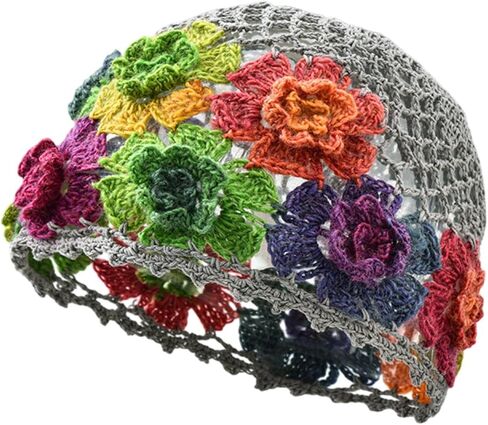 Vaveren Flower Crochet Beanie Elegant Cutout Floral Hat for Dating Shopping Outdoor in Kuwait