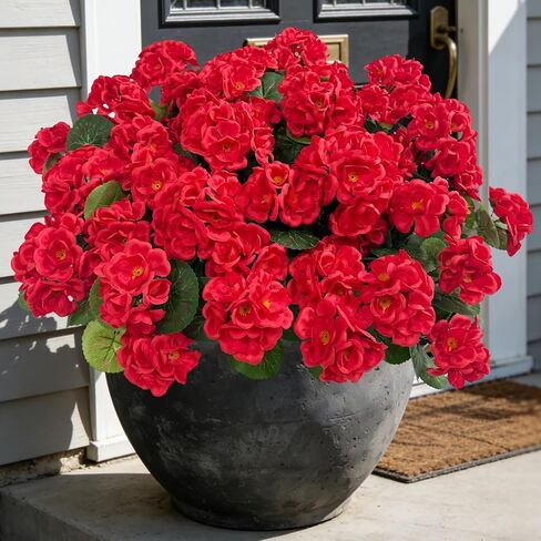 Ouddy Decor Artificial Geranium Flowers for Outdoors, Fake Silk Flowers UV Resistant Faux Geraniums for Vase Planter Garden Patio Balcony Porch Indoor Outdoor Spring Summer Home Decor, 6 Pcs Red in Saudi Arabia