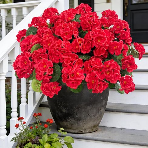 Ouddy Decor Artificial Geranium Flowers for Outdoors, Fake Silk Flowers UV Resistant Faux Geraniums for Vase Planter Garden Patio Balcony Porch Indoor Outdoor Spring Summer Home Decor, 6 Pcs Red in Saudi Arabia