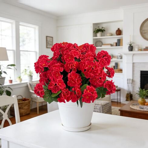 Ouddy Decor Artificial Geranium Flowers for Outdoors, Fake Silk Flowers UV Resistant Faux Geraniums for Vase Planter Garden Patio Balcony Porch Indoor Outdoor Spring Summer Home Decor, 6 Pcs Red in Saudi Arabia