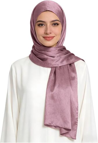 ZGMYC المرأة حريري الساتان الحجاب وشاح شالات أنيقة ويلتف لفستان السهرة المجعد غطاء رأس مسلم الأوشحة الطويلة in Kuwait