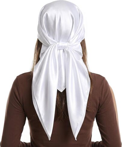 Bremorou White Head Scarves Scarf for Women Girls, Silk Satin Neck Scarf for Hair Women's Scarves, Fashion Square Bandana Purse Scarve for Handbags Sleeping Wrapping at Night (35.4 Inch/90 cm) in Kuwait