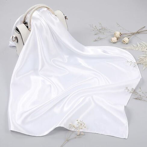 Bremorou White Head Scarves Scarf for Women Girls, Silk Satin Neck Scarf for Hair Women's Scarves, Fashion Square Bandana Purse Scarve for Handbags Sleeping Wrapping at Night (35.4 Inch/90 cm) in Kuwait