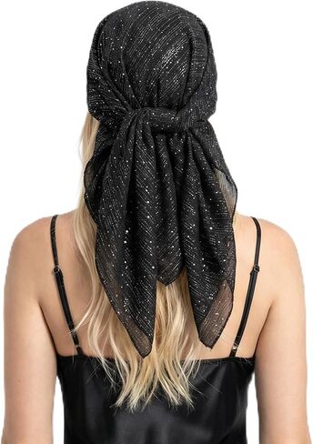 32 '' Rhinestone Head Scarf for Women, Square Black Bandana Black Breathable Glitter Headscarf 90s Scarf Top Shawl Wraps in Saudi Arabia