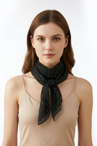 32 '' Rhinestone Head Scarf for Women, Square Black Bandana Black Breathable Glitter Headscarf 90s Scarf Top Shawl Wraps in Saudi Arabia