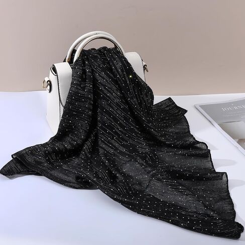 32 '' Rhinestone Head Scarf for Women, Square Black Bandana Black Breathable Glitter Headscarf 90s Scarf Top Shawl Wraps in Saudi Arabia