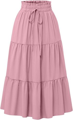 Summer Maxi Skirt for Women, Trendy High Waist Pleated Ruffle Long Skirts, Flowy Beach Boho A-Line Skirt Dress in Kuwait