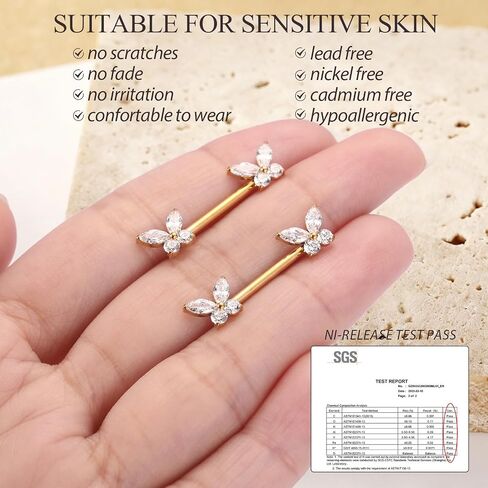 PEAKLINK 14G Butterfly Nipple Rings 1 Pair Titanium Nipple Jewelry Cube Zircon Nipple Barbell Internally Threaded Nipple Bars Bridge Piercing in Kuwait