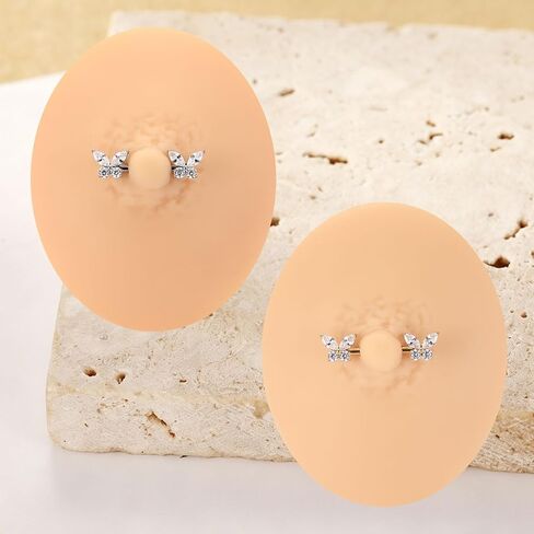 PEAKLINK 14G Butterfly Nipple Rings 1 Pair Titanium Nipple Jewelry Cube Zircon Nipple Barbell Internally Threaded Nipple Bars Bridge Piercing in Kuwait