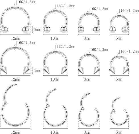 NEWITIN 48 قطعة 16G متمحور الفرس الجزء الحاجز خواتم الفولاذ المقاوم للصدأ الأنف هوب خواتم حدوة الحصان الدائري الشفاه الغضروف اللولب الزنمة أقراط الأنف ثقب المجوهرات للنساء الرجال in Kuwait
