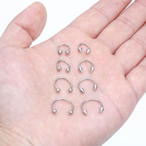 NEWITIN 48 قطعة 16G متمحور الفرس الجزء الحاجز خواتم الفولاذ المقاوم للصدأ الأنف هوب خواتم حدوة الحصان الدائري الشفاه الغضروف اللولب الزنمة أقراط الأنف ثقب المجوهرات للنساء الرجال in Kuwait