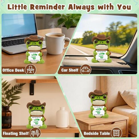 Funny Office Desk Accessories, Introvert Gag Gifts for Coworkers, Handcrafted Crochet Cowboy Frog Keepsake, Mental Health Stress Relief Decor, Weird Animal Present for Overstimulated Adults in Saudi Arabia