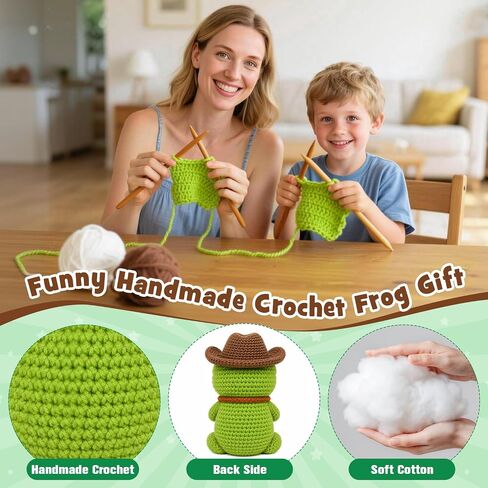 Funny Office Desk Accessories, Introvert Gag Gifts for Coworkers, Handcrafted Crochet Cowboy Frog Keepsake, Mental Health Stress Relief Decor, Weird Animal Present for Overstimulated Adults in Saudi Arabia