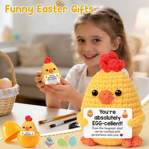 Funny Chicken Easter Basket Stuffers Gifts for Teens Girls Boys Easter Gifts for Kids Easter Egg Fillers for Daughter Son Women Men Friend Crochet Animal Positive Support Chick Spring Gift in Saudi Arabia