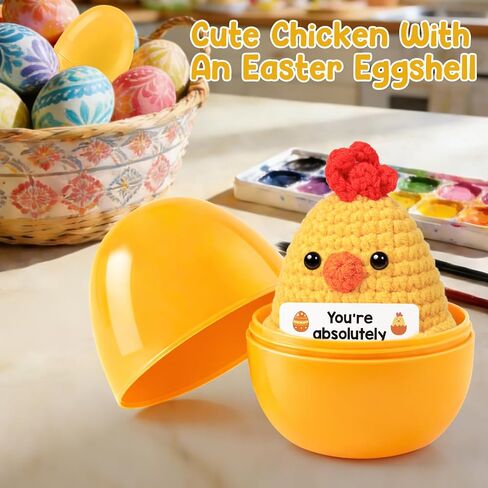 Funny Chicken Easter Basket Stuffers Gifts for Teens Girls Boys Easter Gifts for Kids Easter Egg Fillers for Daughter Son Women Men Friend Crochet Animal Positive Support Chick Spring Gift in Saudi Arabia