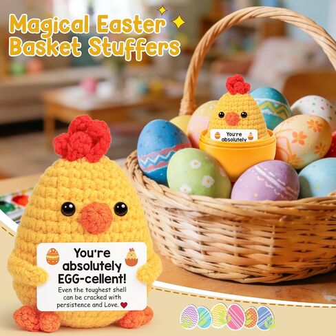 Funny Chicken Easter Basket Stuffers Gifts for Teens Girls Boys Easter Gifts for Kids Easter Egg Fillers for Daughter Son Women Men Friend Crochet Animal Positive Support Chick Spring Gift in Saudi Arabia