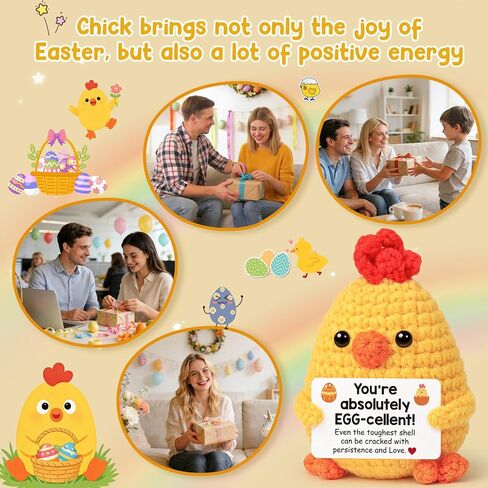 Funny Chicken Easter Basket Stuffers Gifts for Teens Girls Boys Easter Gifts for Kids Easter Egg Fillers for Daughter Son Women Men Friend Crochet Animal Positive Support Chick Spring Gift in Saudi Arabia