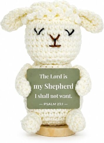 Handmade Crochet Lamb Holding Psalm 23:1 Card, Encouragement Keepsake with Removable Wooden Stand, Faith Companion for Prayer Corner, Desk or Bedside,Gift Bag Included (Big Scripture Card) in Saudi Arabia