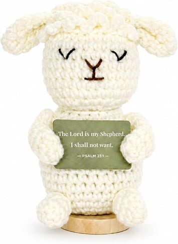 Handmade Crochet Lamb Holding Psalm 23:1 Card, Encouragement Keepsake with Removable Wooden Stand, Faith Companion for Prayer Corner, Desk or Bedside,Gift Bag Included (Big Scripture Card) in Kuwait