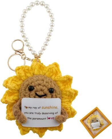 Handmade Crochet Sunflower Bracelet with Pearl – 3-in-1 Detachable Wristlet Keychain & Desk Decor, Emotional Support Sunshine Gift for Women Girls, Inspirational Crochet Gift to Cheer Someone Up in Saudi Arabia