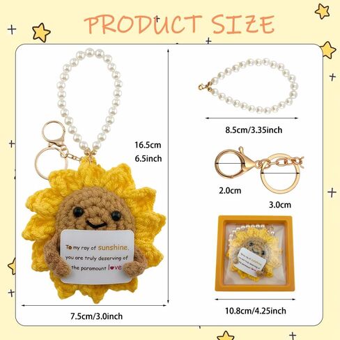 Handmade Crochet Sunflower Bracelet with Pearl – 3-in-1 Detachable Wristlet Keychain & Desk Decor, Emotional Support Sunshine Gift for Women Girls, Inspirational Crochet Gift to Cheer Someone Up in Saudi Arabia