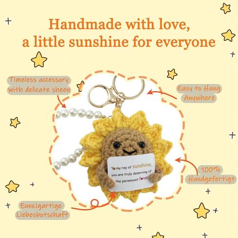 Handmade Crochet Sunflower Bracelet with Pearl – 3-in-1 Detachable Wristlet Keychain & Desk Decor, Emotional Support Sunshine Gift for Women Girls, Inspirational Crochet Gift to Cheer Someone Up in Saudi Arabia