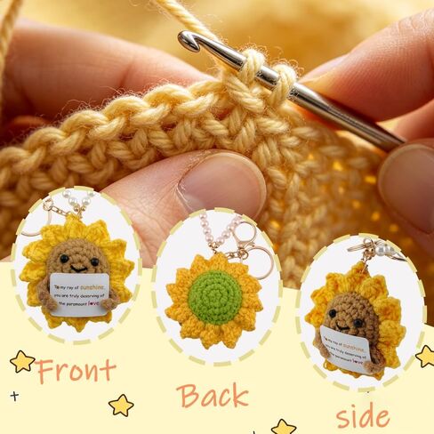 Handmade Crochet Sunflower Bracelet with Pearl – 3-in-1 Detachable Wristlet Keychain & Desk Decor, Emotional Support Sunshine Gift for Women Girls, Inspirational Crochet Gift to Cheer Someone Up in Saudi Arabia
