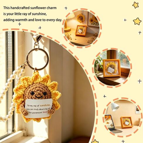 Handmade Crochet Sunflower Bracelet with Pearl – 3-in-1 Detachable Wristlet Keychain & Desk Decor, Emotional Support Sunshine Gift for Women Girls, Inspirational Crochet Gift to Cheer Someone Up in Saudi Arabia