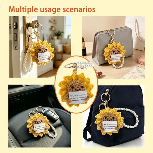 Handmade Crochet Sunflower Bracelet with Pearl – 3-in-1 Detachable Wristlet Keychain & Desk Decor, Emotional Support Sunshine Gift for Women Girls, Inspirational Crochet Gift to Cheer Someone Up in Saudi Arabia