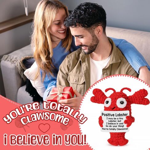Handmade Crochet Lobster, Inspirational Crocheted Animals, Positive Emotional Support Gift for Women, Men, Girlfriend, Boyfriend, Wife, Husband | Cheer Up Gifts for friends, Coastal Lovers/Couples in Saudi Arabia