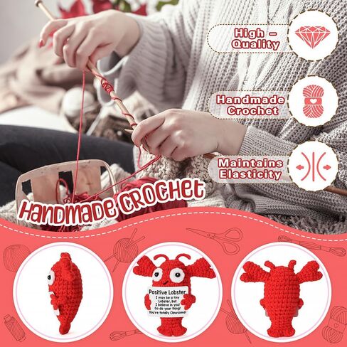 Handmade Crochet Lobster, Inspirational Crocheted Animals, Positive Emotional Support Gift for Women, Men, Girlfriend, Boyfriend, Wife, Husband | Cheer Up Gifts for friends, Coastal Lovers/Couples in Saudi Arabia