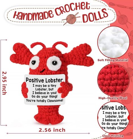 Handmade Crochet Lobster, Inspirational Crocheted Animals, Positive Emotional Support Gift for Women, Men, Girlfriend, Boyfriend, Wife, Husband | Cheer Up Gifts for friends, Coastal Lovers/Couples in Saudi Arabia