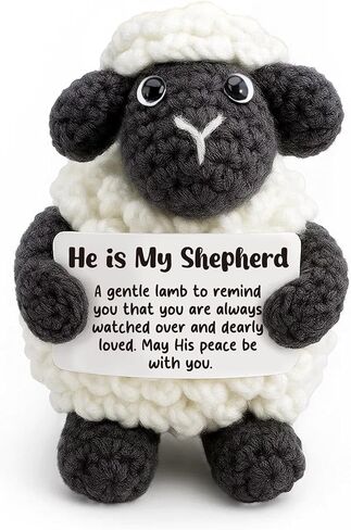Handmade Crochet Little Black Sheep Christian Gift - "He is My Shepherd" Encouragement & Sympathy Present - Religious Faith Keepsake for Women, Friends - Get Well Soon, Bereavement, Thinking of You in Saudi Arabia
